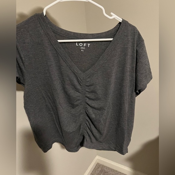 LOFT Gray Cinched V-Neck Blouse - Picture 1 of 1